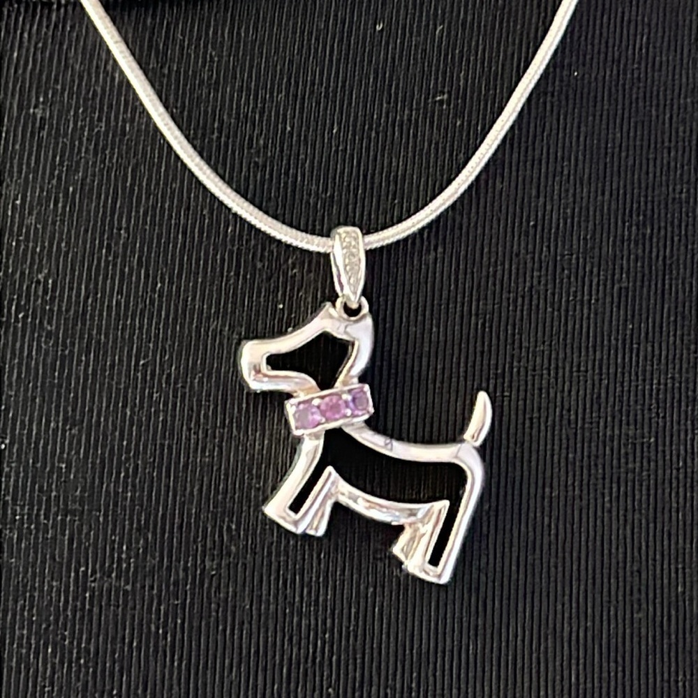 Sterling Silver Dog Pendant Purple Stone Sterling Chain 925